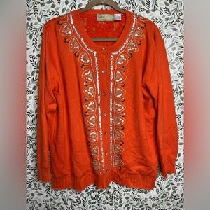 Vintage By Storybook Knits Orange Cardigan Sequin Detail Silk & Cashmere Women L